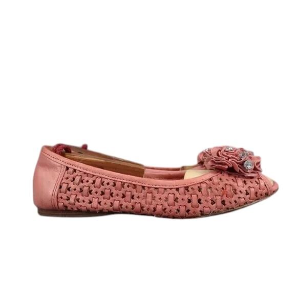 Report Shoes Womens 7 Flats Slip On Woven Peep Toe Ruffle Embellished Fashion - Picture 2 of 16